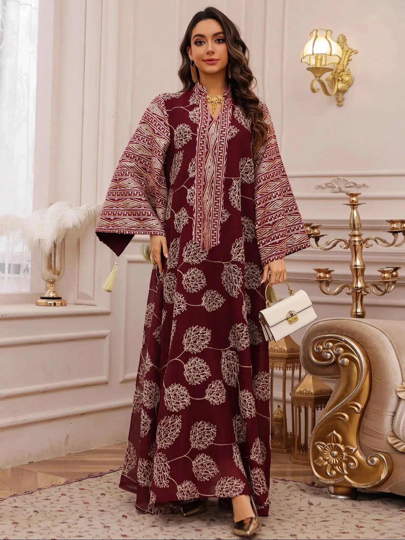 Elegant Beige Abaya for Islamic Ladies Intricate Gold Embroidery idea for Festivities and Religious Ceremonies in Middle East