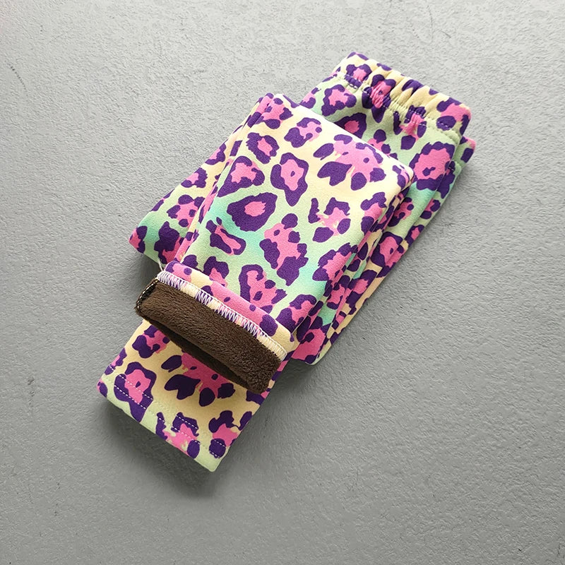 Spring Autumn Girls Pants Winte Baby Girls Thin Fleece Leggings Sweet Retro Camouflage Floral Slim Trousers Children Clothing