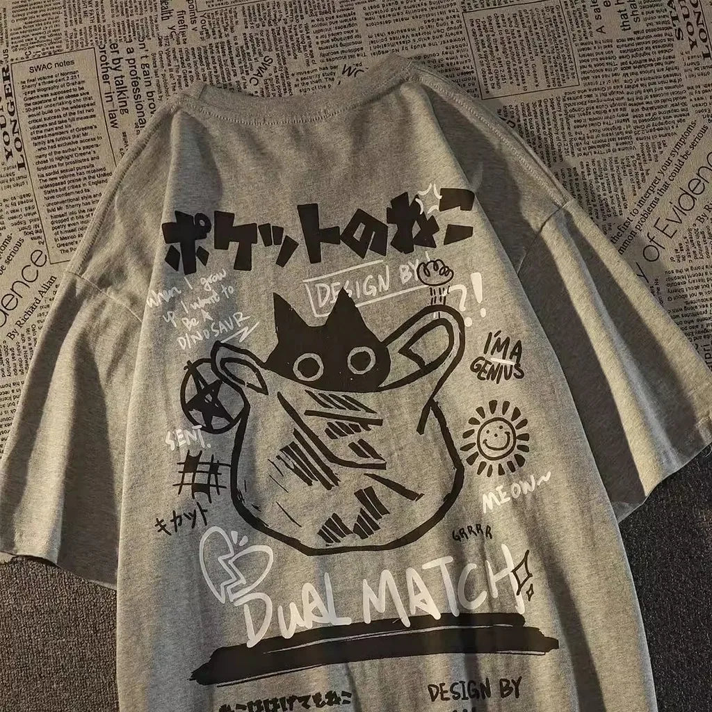 Japanese Retro Cat Cartoon T-Shirt