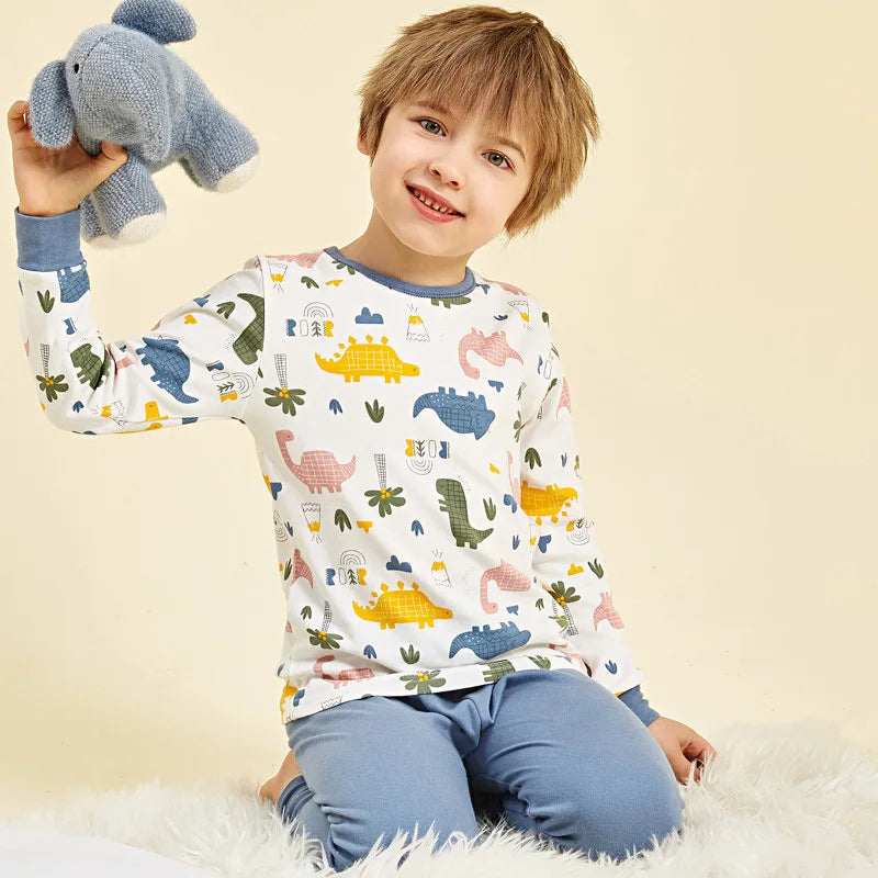 Toddler Boys Pajamas Sets for Teenagers 2 to 3 4 5 6 7 8 9 10 11 12 13 14 Years Autumn Winter Cotton Green Dinosaur Kids Pijamas