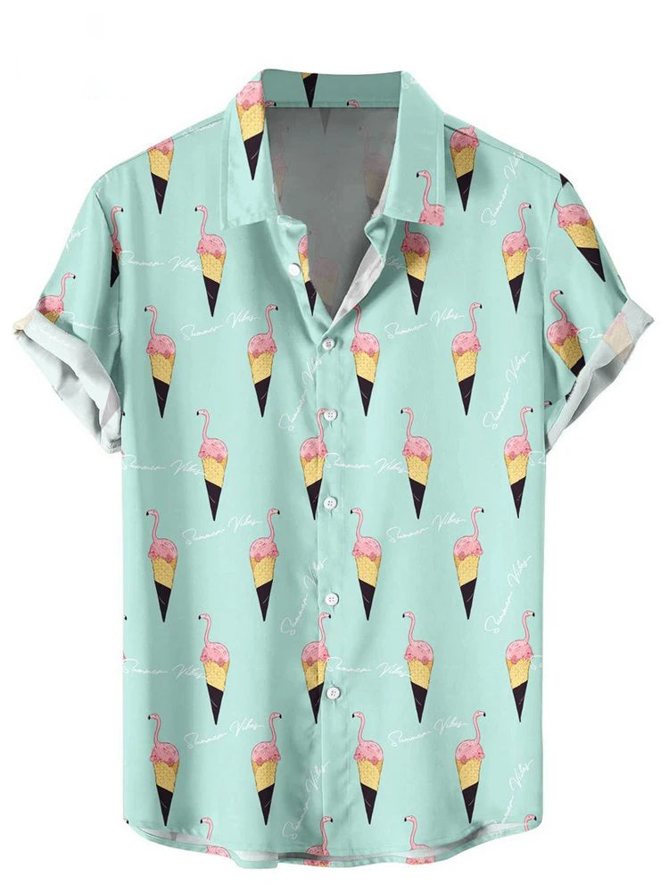 2024 Hawaiian Shirt For Men Summer Ice Cream T-Shirt Beach Prints Short Sleeved Shirt Tops Casual Original Design Men's Clothing