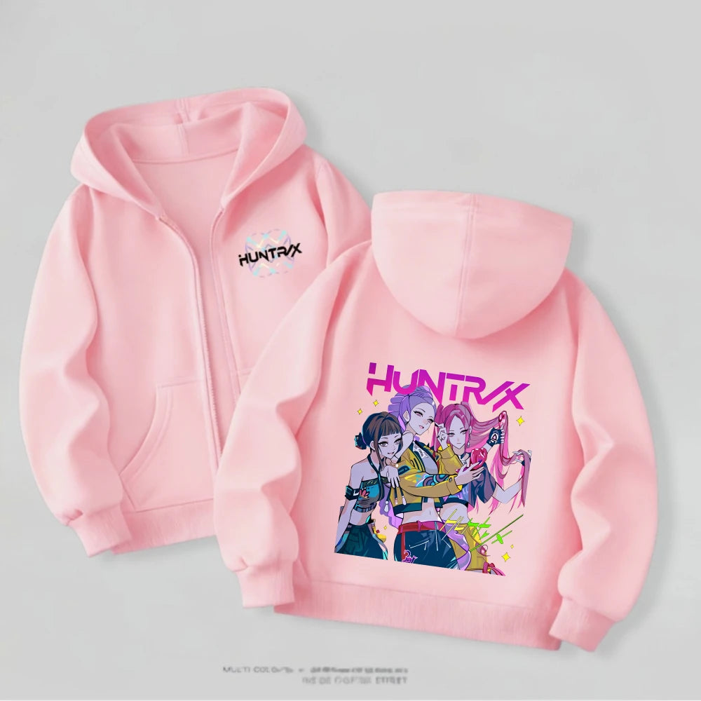 Kpop Demon Hunters Girls Hooded Jacket Spring New Kids Clothing Casual Cartoon Outerwear Children's Clothes Fashion Coats Thin