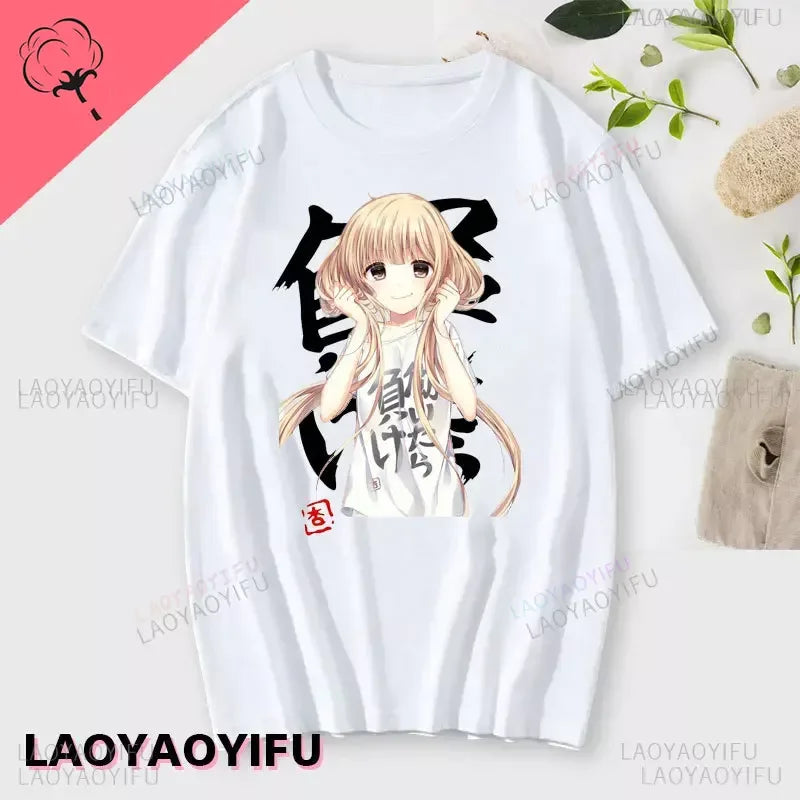 If You Work You Lose - Anzu Futaba Version T-Shirt 2024 New Kawaii Anime Cotton T-shirt Tees for Men Funny cartoon Otaku Tshirt