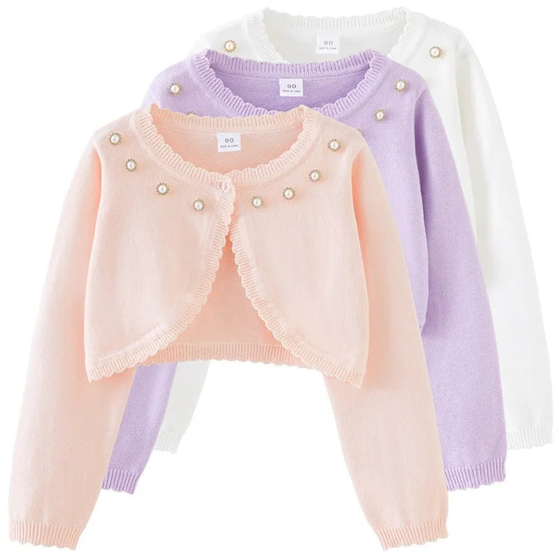 2025 2-14 years old Purple girls Cardigan Thin Spring Children's knit sweater 3 4 6 8 10 12 14 year old children's clothing