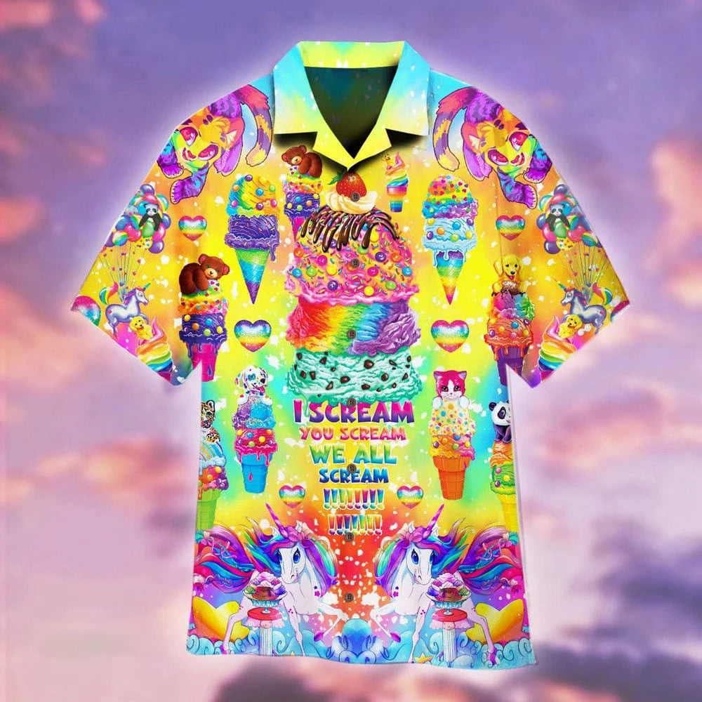 2024 Hawaiian Shirt For Men Summer Ice Cream T-Shirt Beach Prints Short Sleeved Shirt Tops Casual Original Design Men's Clothing