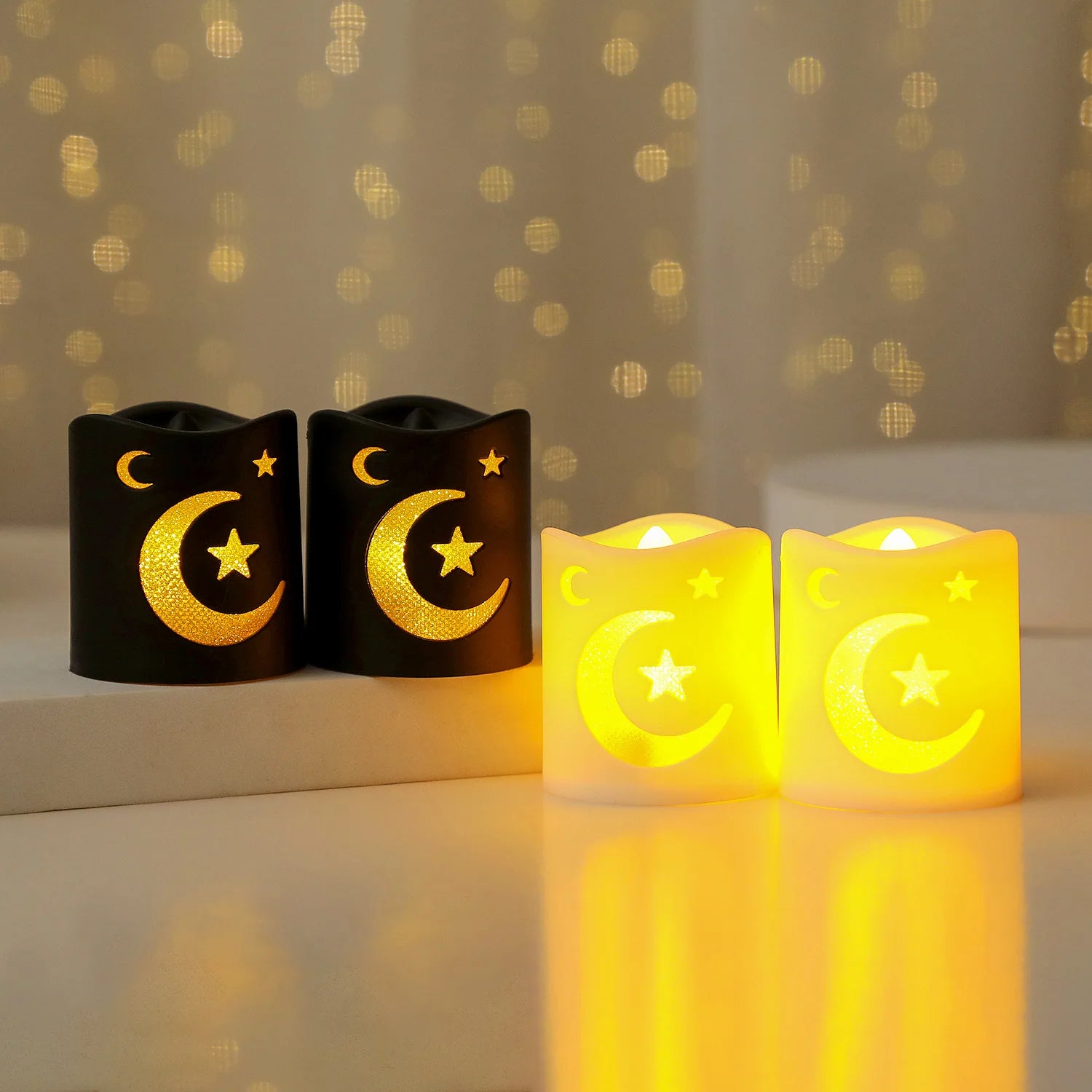 4PCS Ramadan Decoration LED Moon Star Castle Candle Lantern Lights EID Mubarak Decorations for Home 2026 Muslim Party Supplies