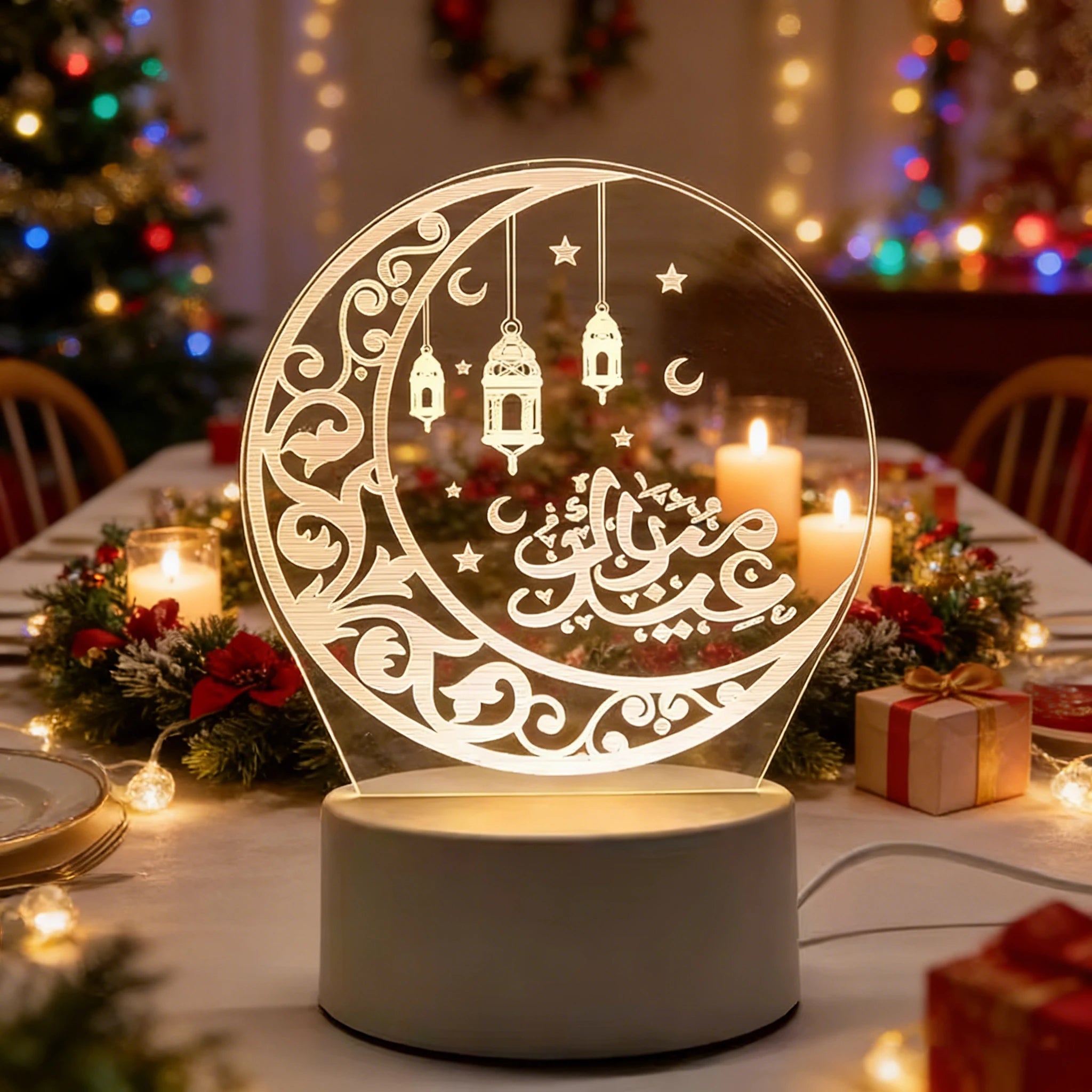 Eid Mubarak USB Operated 3D LED Night Light 2026 Eid Party Holiday Decoration Table Ornament Muslim Ramadan Decoration for Home
