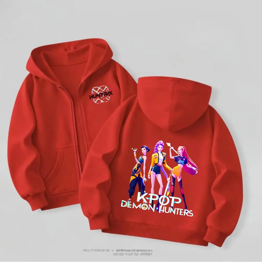Kpop Demon Hunters Girls Hooded Jacket Spring New Kids Clothing Casual Cartoon Outerwear Children's Clothes Fashion Coats Thin