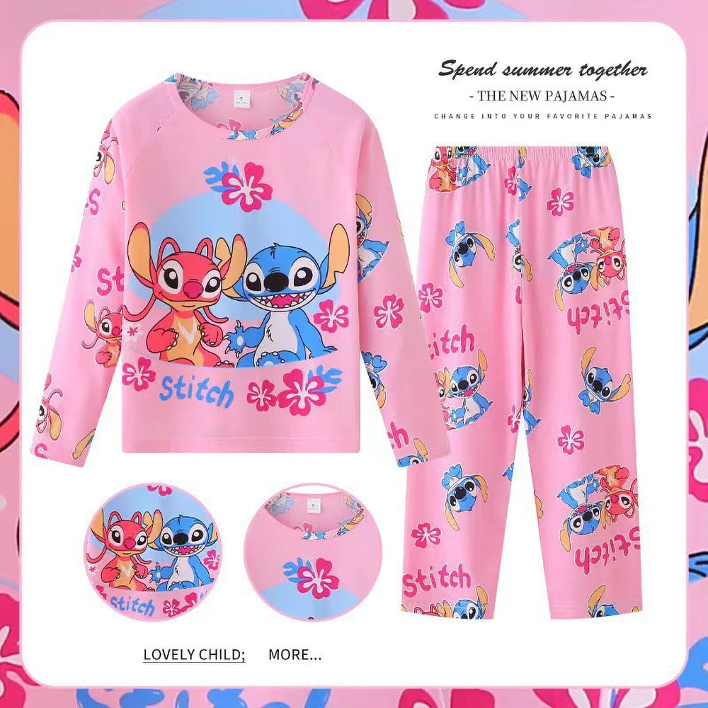 Kids Stitch Pajamas 2pcs/set for Boys Girls Home Wear Kids Casual Sleepwear Long Sleeve Pajamas Bottoms Suit Cute Gifts