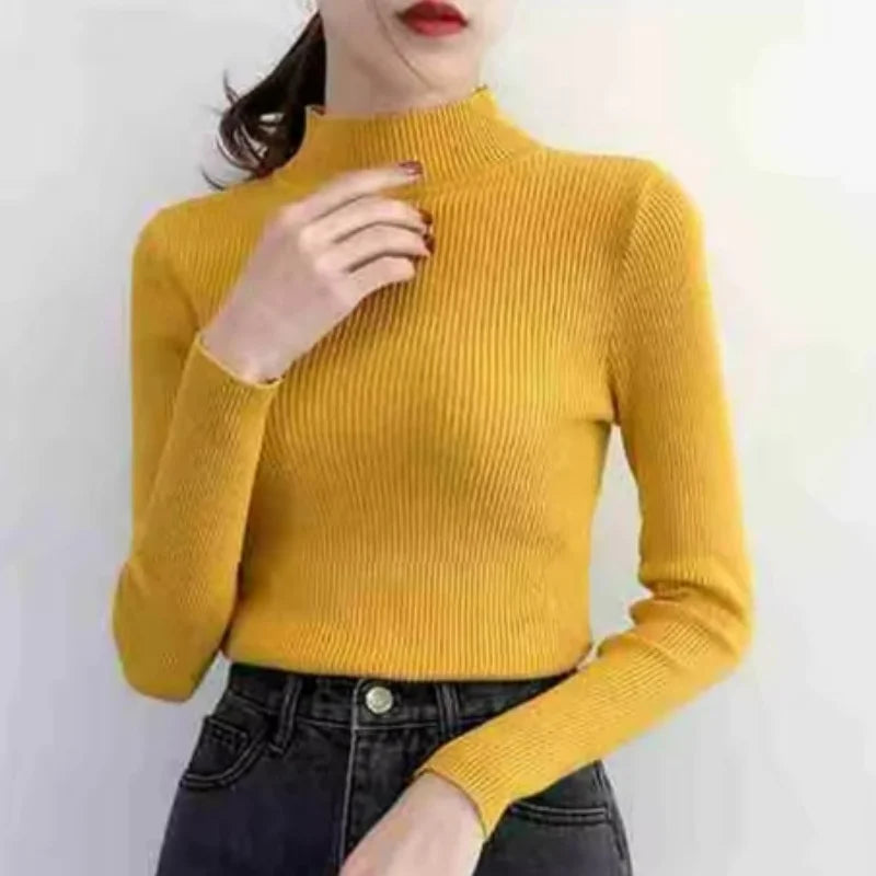 Korean Slim Mock-Neck Knit Sweater