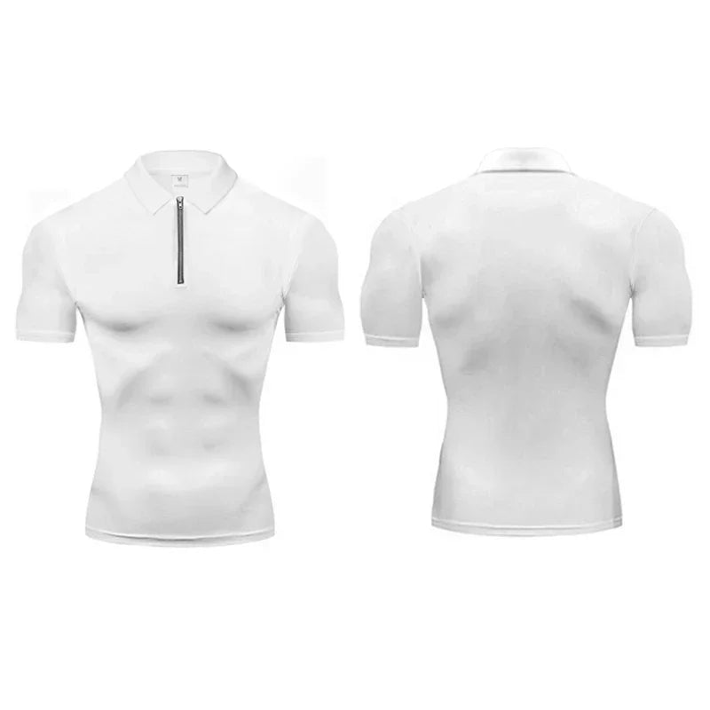 Summer Quick Dry Short Sleeve Polo Shirts Compression Tight Mens Bodybuilding Muscle Shirts Gym Fitness Trainer Trainning Polos