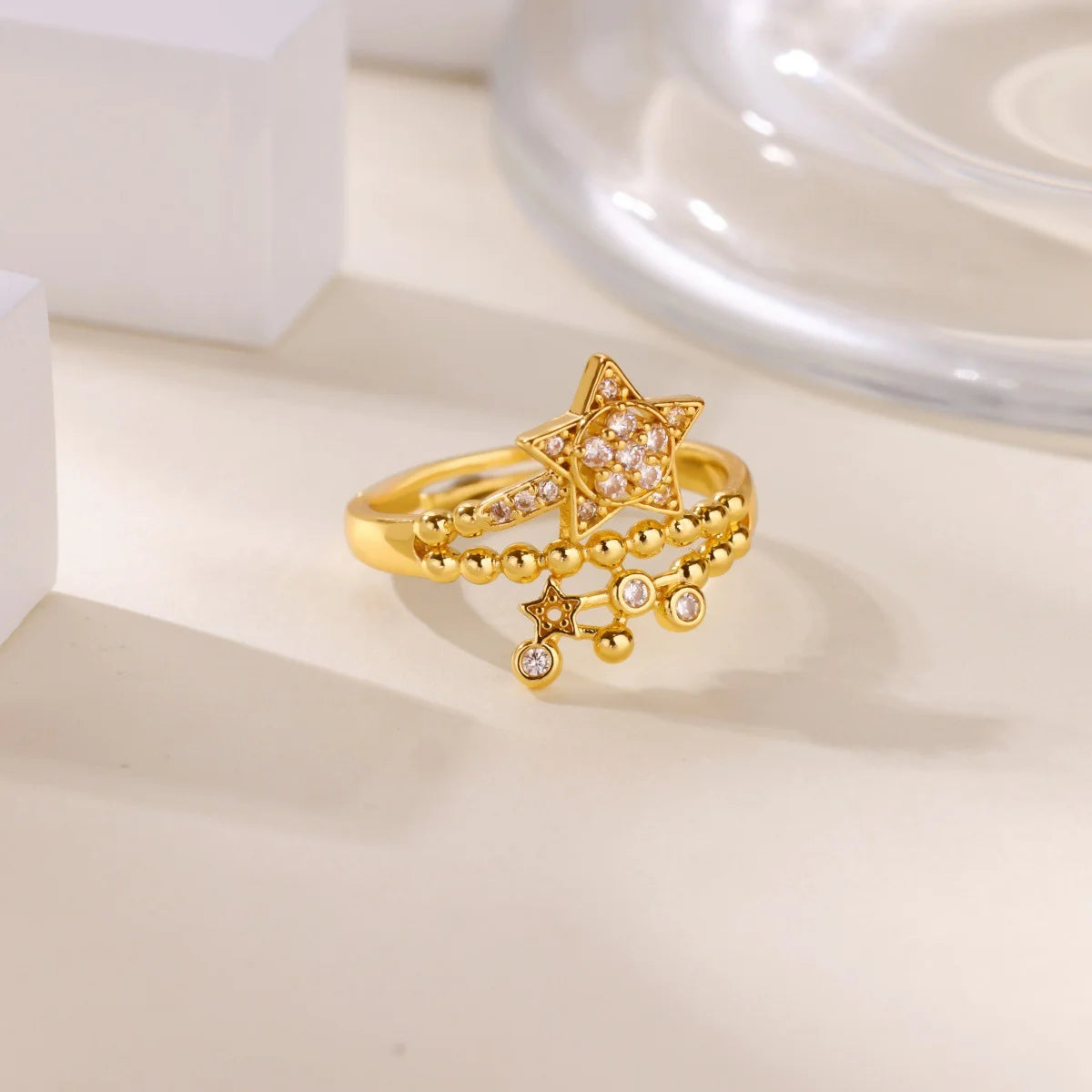 Geometric Hollow Anillos For Women Gold Color Star Rings Fashion Tiny Sparkling Zirconia Ring Party Elegant Punk Jewelry Gifts