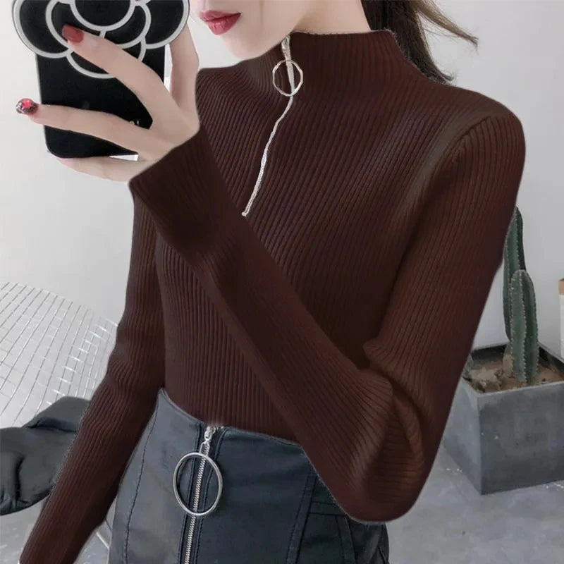 Basic High Neck Zipper Knit Sweater