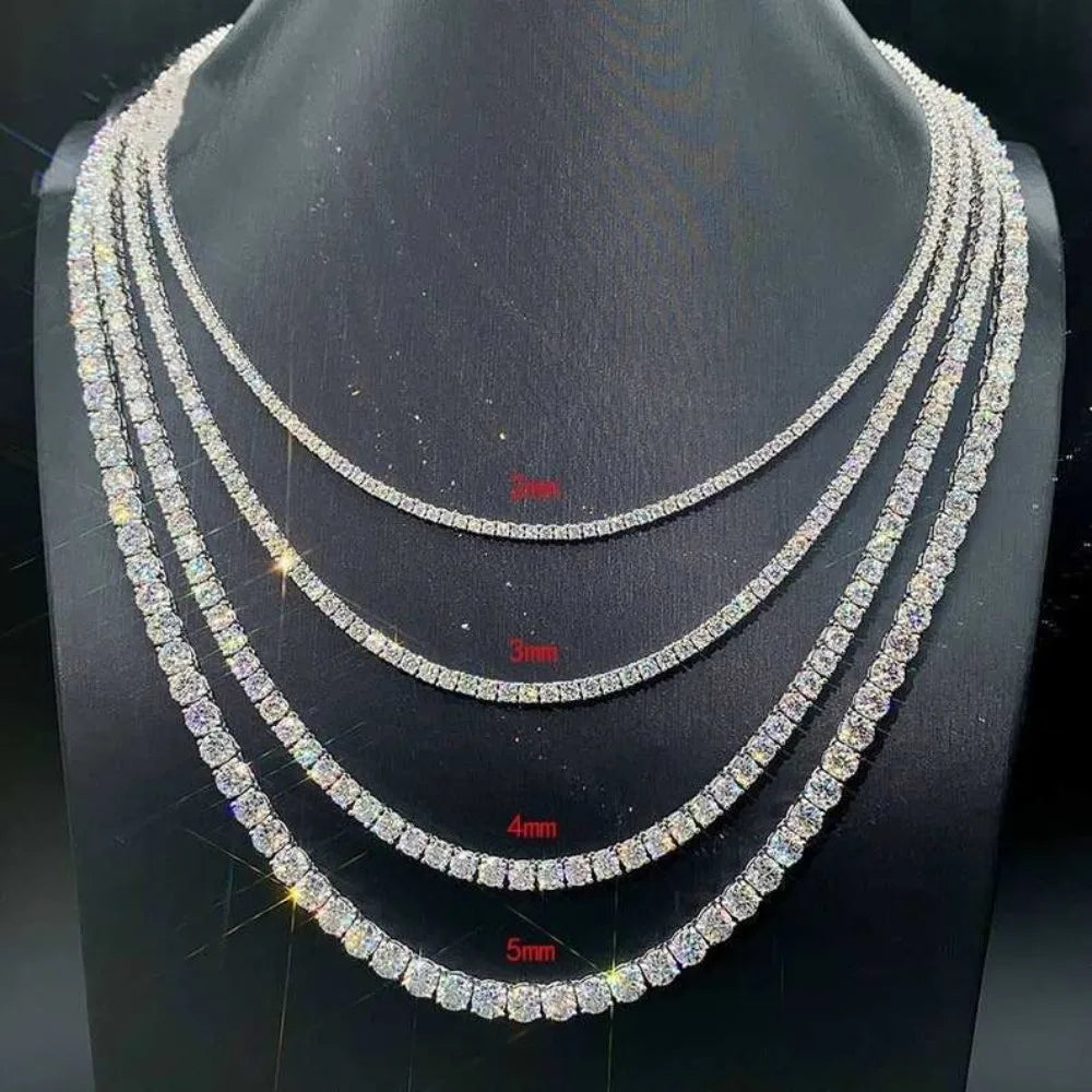 Premium Iced Hip Hop Moissanite Necklace 925 Sterling Silver Iced Cut 2mm 3mm 4mm Moissanite Tennis Chain Necklace