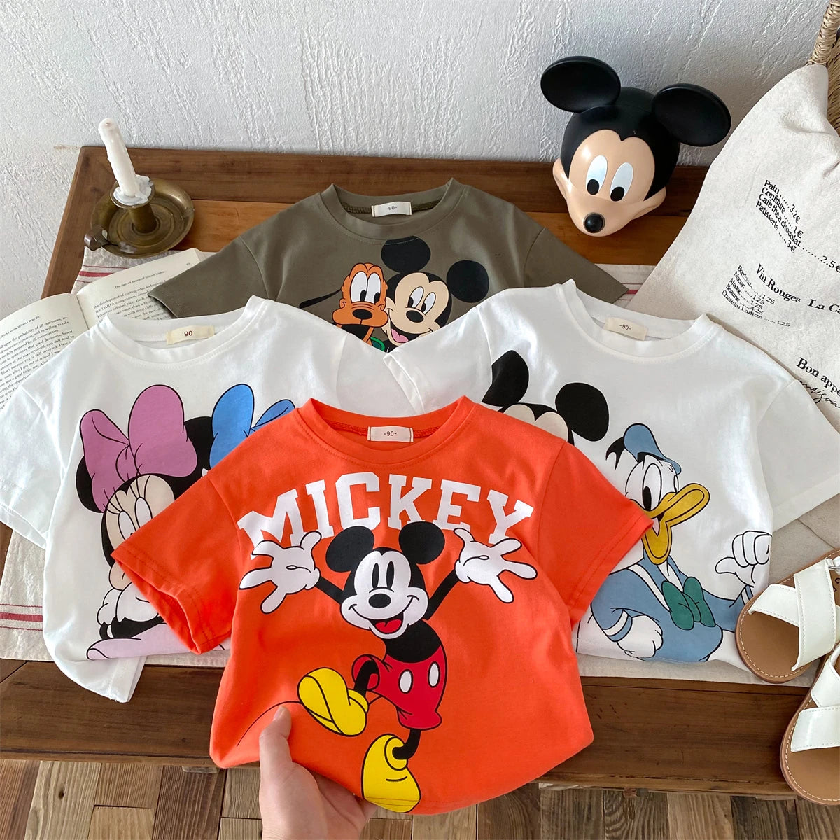 Child Tshirt Printed Summer Mickey Mouse Clothes Disney Children's T-shirt Kids Short Sleeve Tshirt Fashion Casual Wear