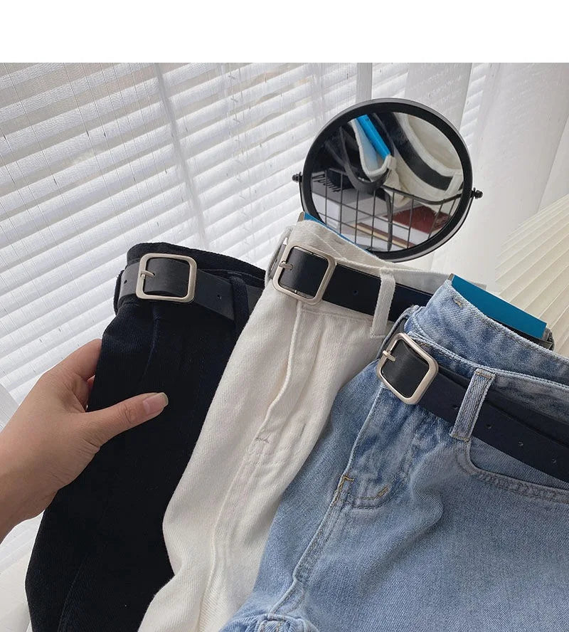 Summer Wide Leg High Waist Denim Shorts With Belt Women Korean Fashion Pocket Hot Pants Streetwear Casual Cowboy Jeans Shorts