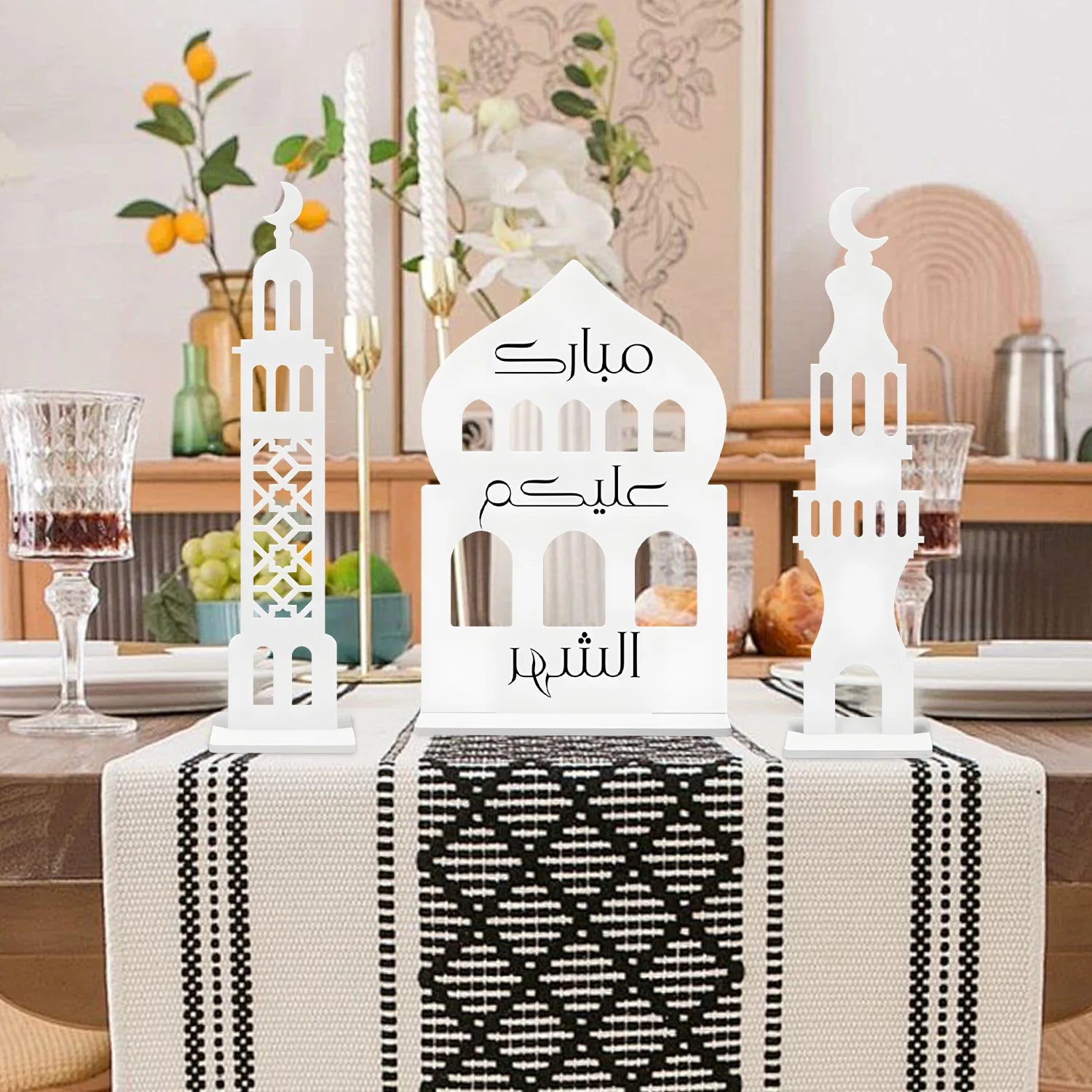 Eid al-Fitr White Acrylic Ornament Eid Mubarak Home party Decor Islamic Muslim Party Supplies Hollow out fasting decor gift 2026