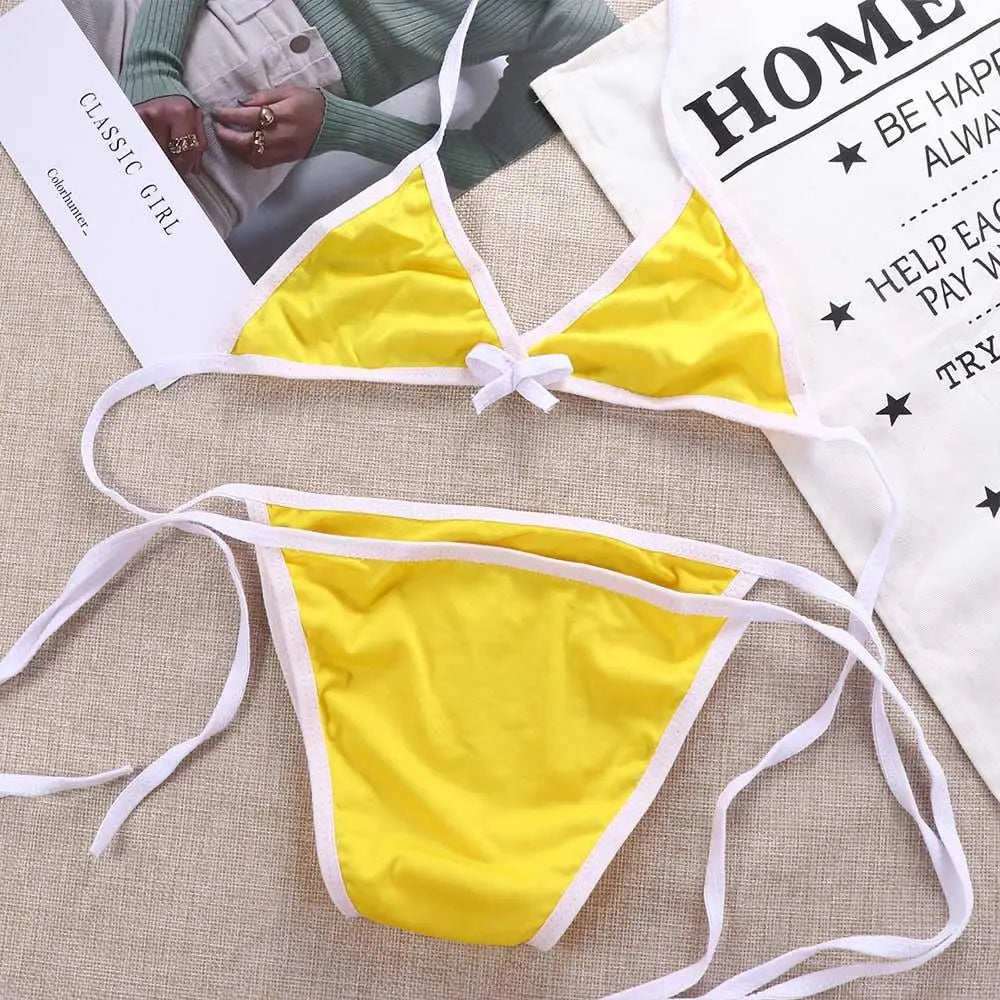 Contrast Binding Triangle Bikini Swimsuit Women Two Piece Swimwear 2023 Bikini Set Summer Beachwear