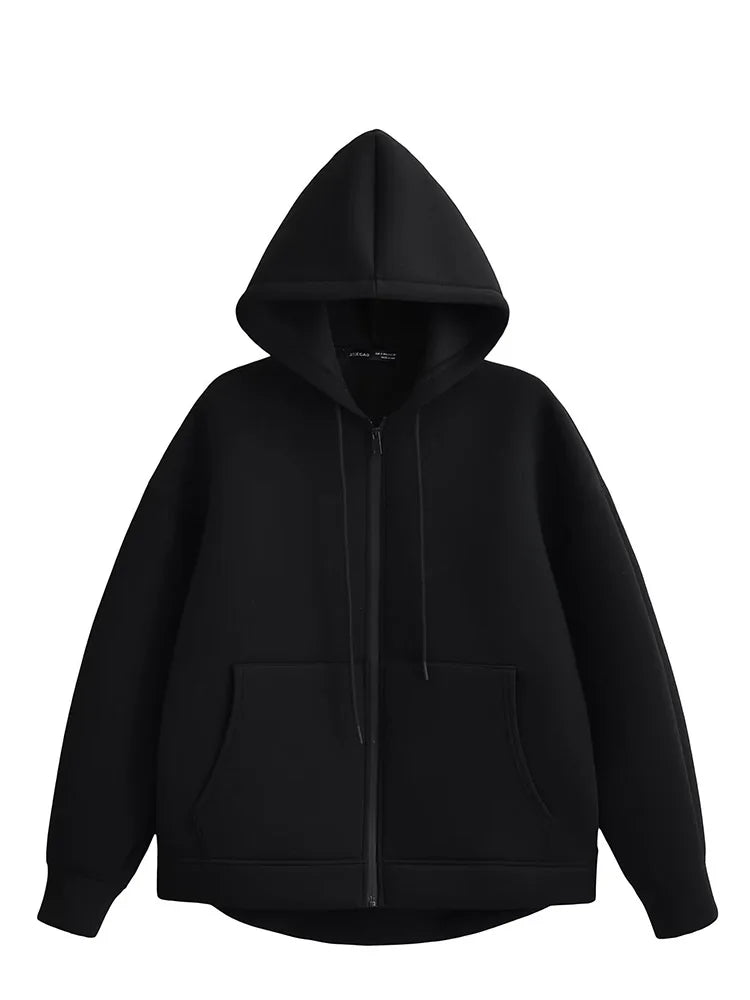 Loose Fit Hooded Zipper Jacket