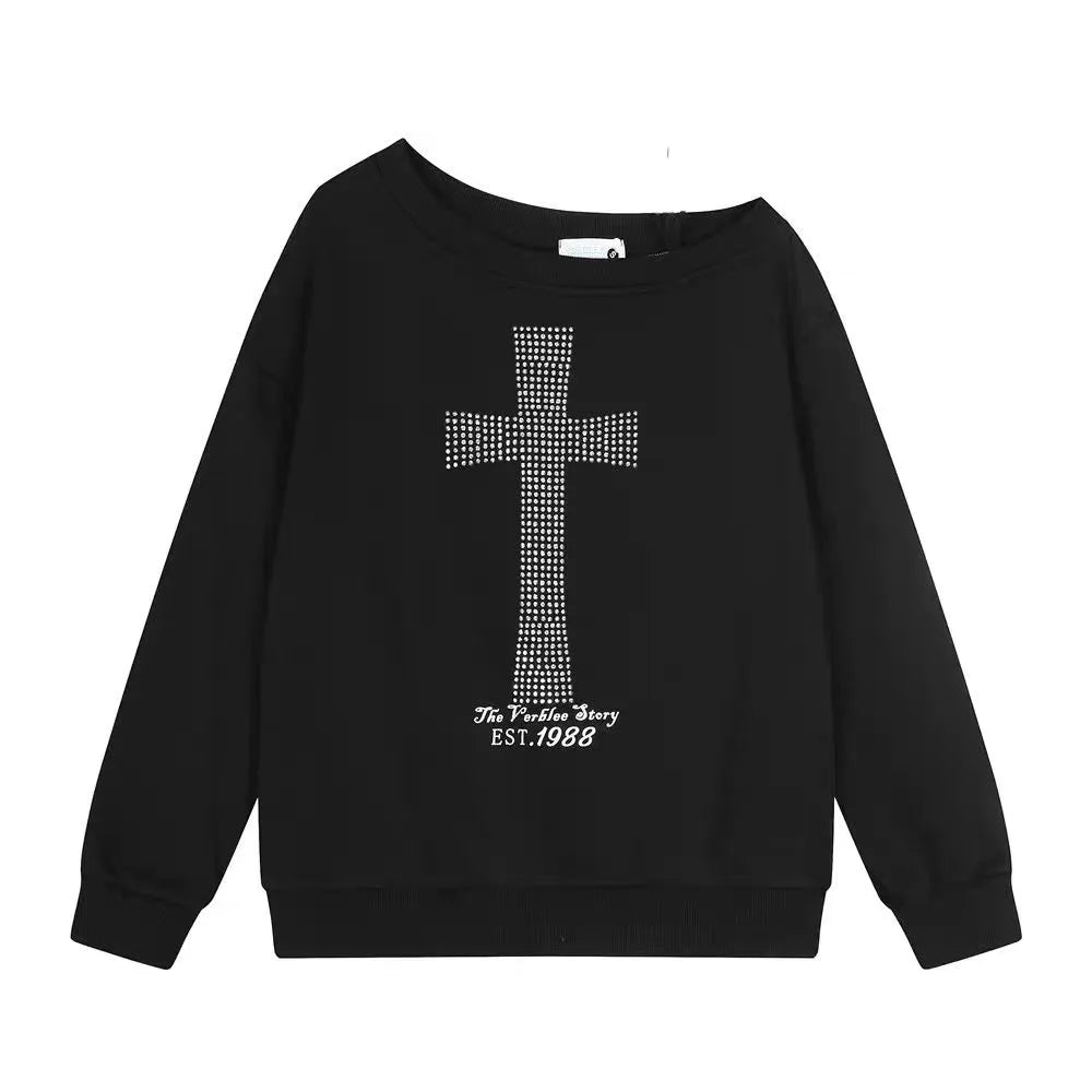 women Seeslim One-Shoulder Graphic Hoodie