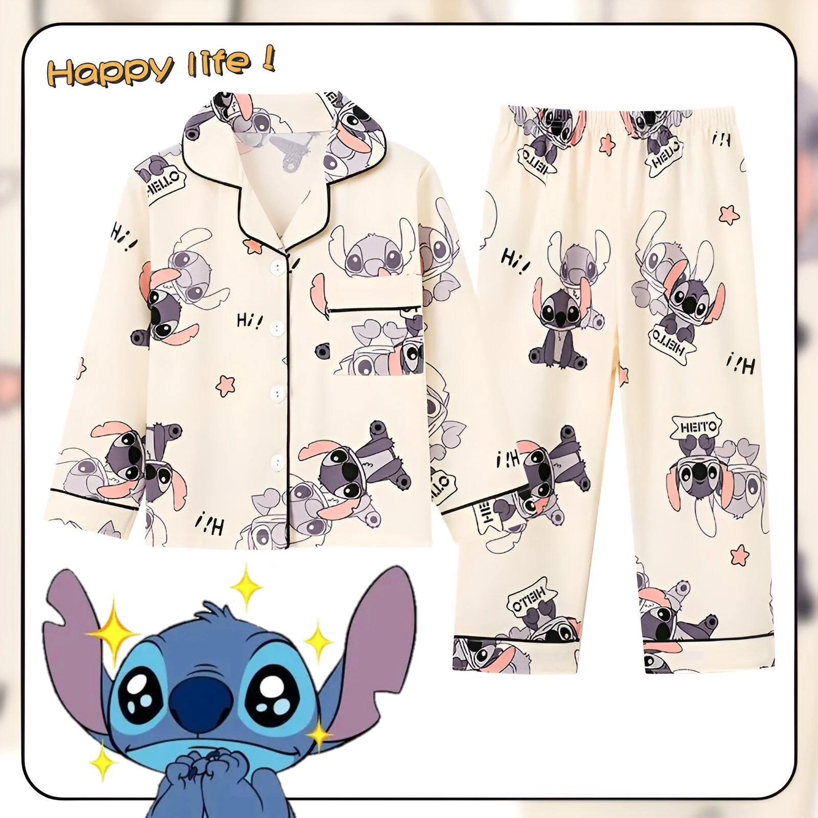 2pcs Stitch Print Autumn and Winter Kids Pajama Set for Boys and Girls, Long Sleeve Top & Pants Set, Stitch Comfy Casual Set