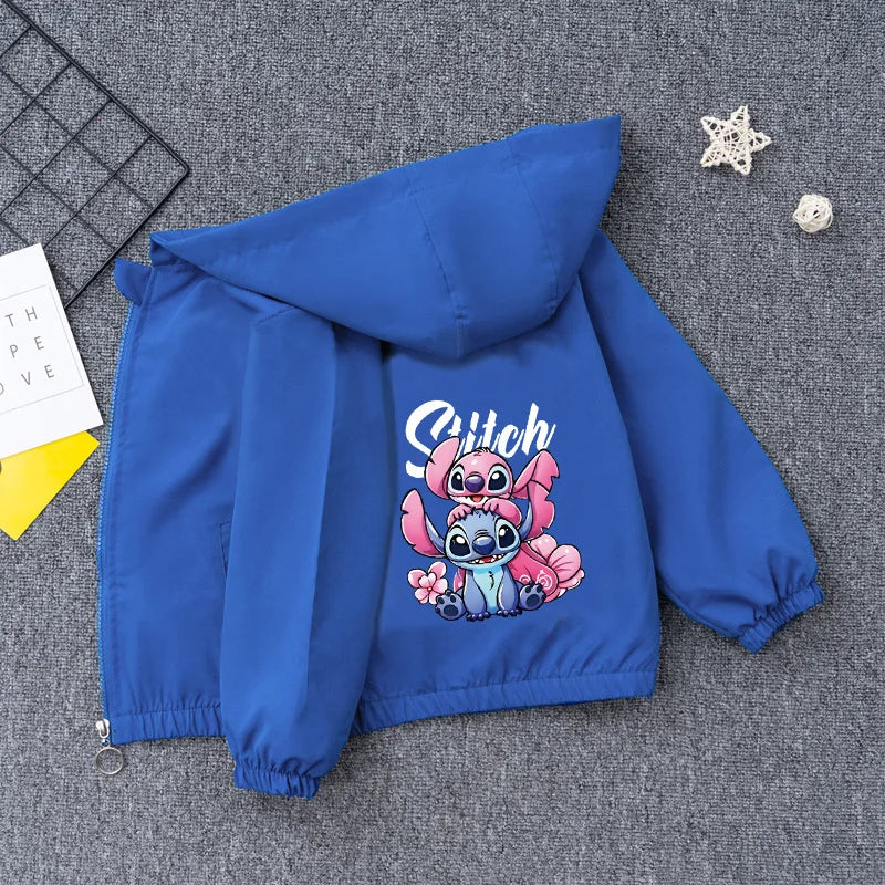 Spring Autumn Baby Girls Boys Hooded Jacket Fashion Cartoon Lilo and Stitch Outerwear Tops Children Windbreaker Coat Kids Clothe
