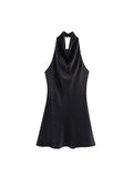 2025 Women Summer Halter Mini Dress Fashion Sexy Satin Backless Solid Female Elegant Street Party Dresses Clothing