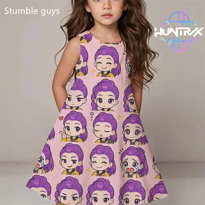 Kpop Demon Hunters Summer Dress Girls Kids Cute Casual Beach Sleepwear Fashion