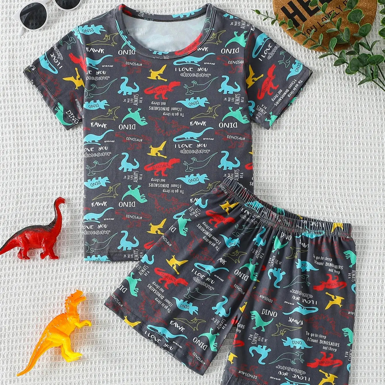 2-Pcs Children's Casual Cute Home Service Suit Boy Casual Joker Bear Print Short Sleeve Girl Comfortable Joker Sweet Shorts Suit