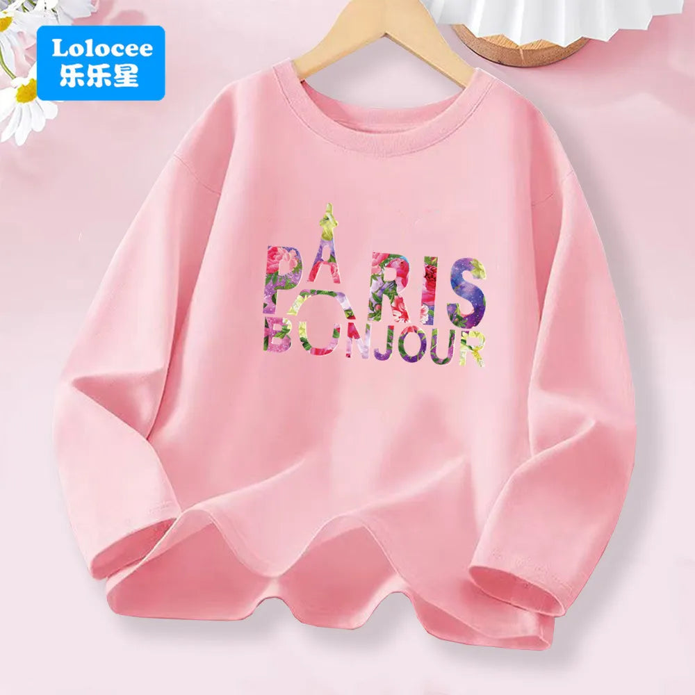 Little Girl Spring Autumn T-shirts Girls Sweet Heart Long Sleeve Tee Tops For Kids Cotton Daily Wear