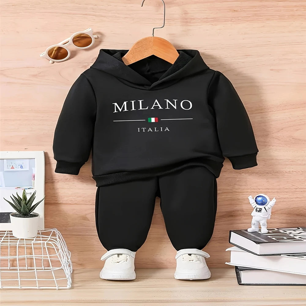 Baby boy letter pattern fleece long sleeved hooded sweatshirt+sports long suit for spring and autumn gifts