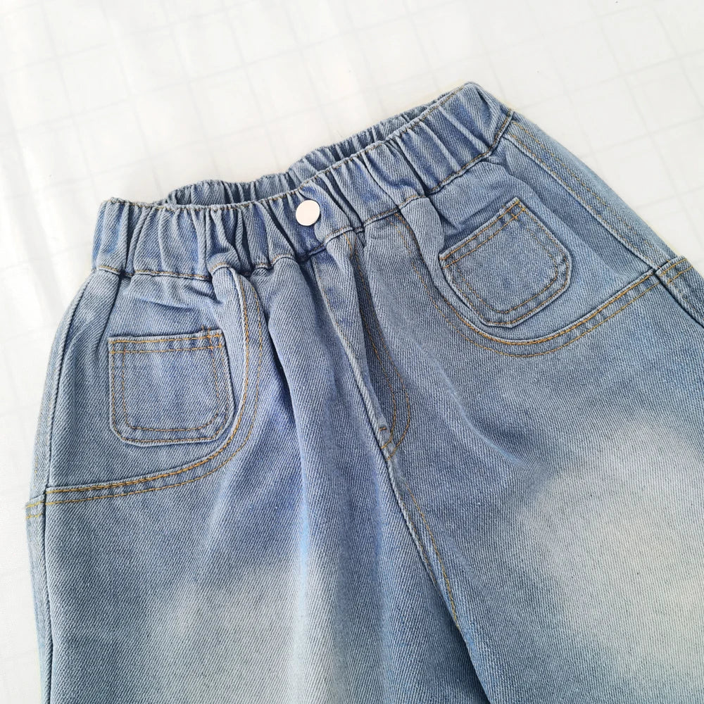 IENENS Summer Kids Shorts Young Boys loose Denim Pants Children Straight Washed Jeans Shorts Fit 12-13 Years