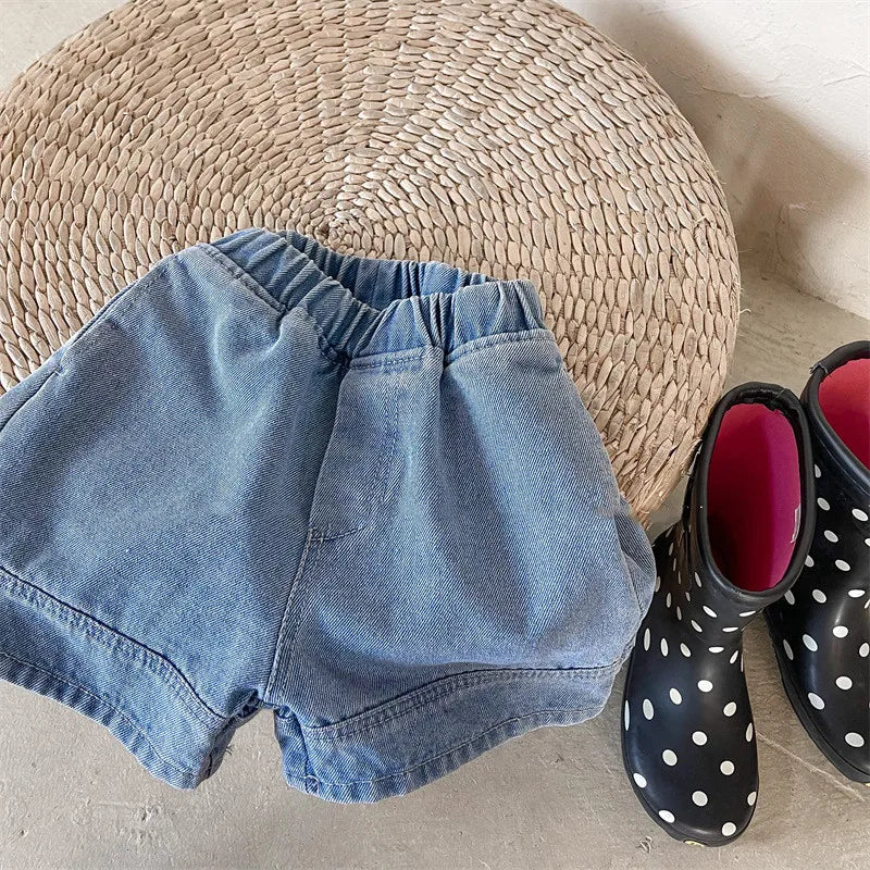 2119B-1 Baby Summer Denim Shorts Boys and Girls Patched Solid Color Short Pants for Kids Toddlers Korean Pants