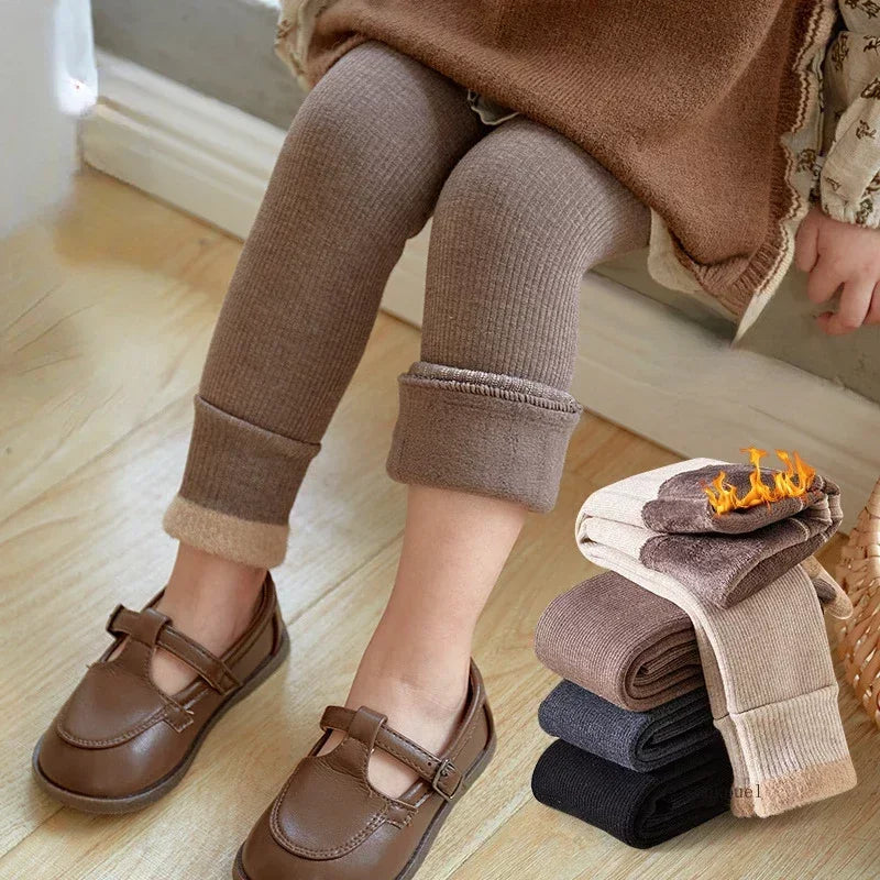2023 Autumn Winter Baby Girls Pant Baby Cotton Warm Leggings Children's Velvet Pants Solid Trousers Kids Clothes Korean Style