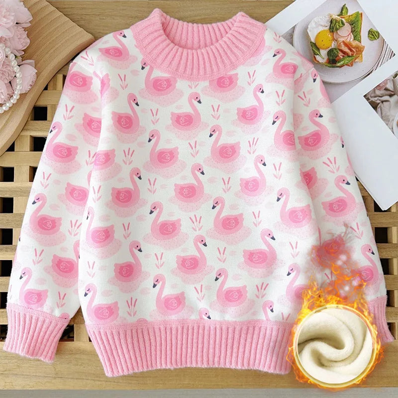 Girls' Sweater Thickened Autumn/Winter New Fashionable Versatile Children's Knitted Sweater Girls' Top Sweet and Cute