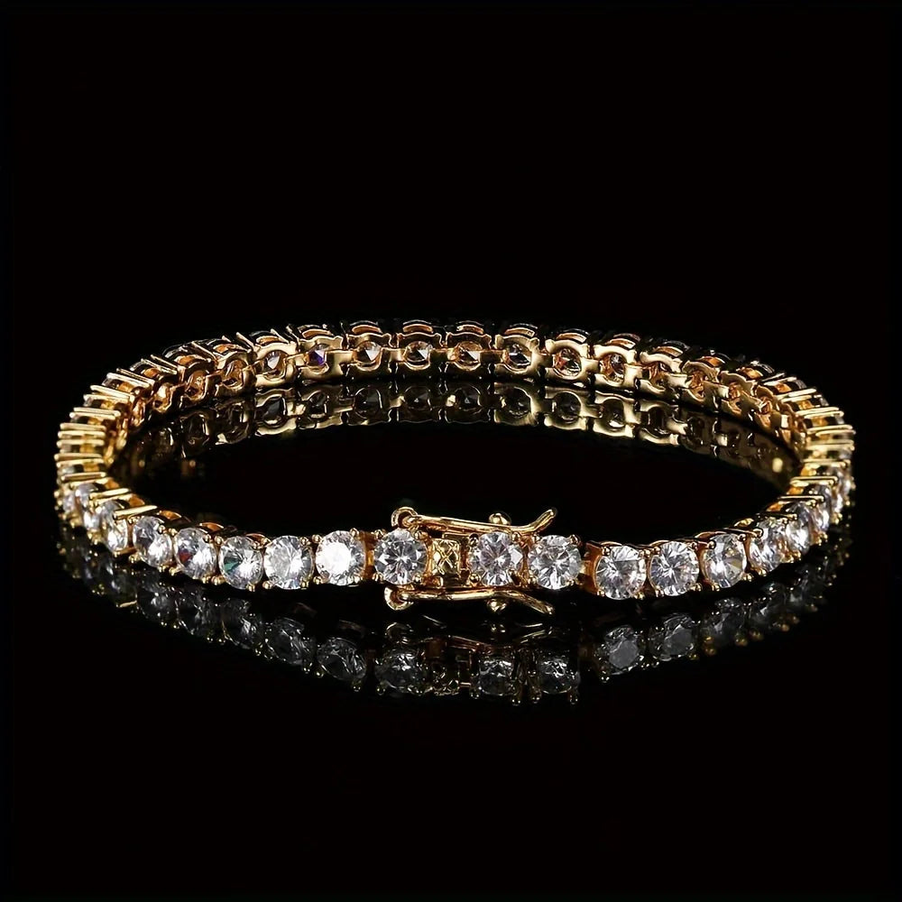 New Pure Copper Tennis Chain Bracelet - Zirconia Hip Hop Jewelry for Men & Women (Anti-Tarnish, Christmas/Halloween Gift)