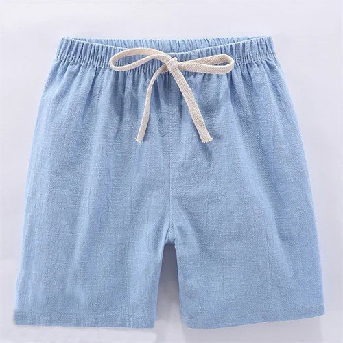 Children's Shorts For Boys Girls Linen Cotton Summer Thin Breathable Elastic Waist Beach Sport Short Pants Casual Loose Kid Pant