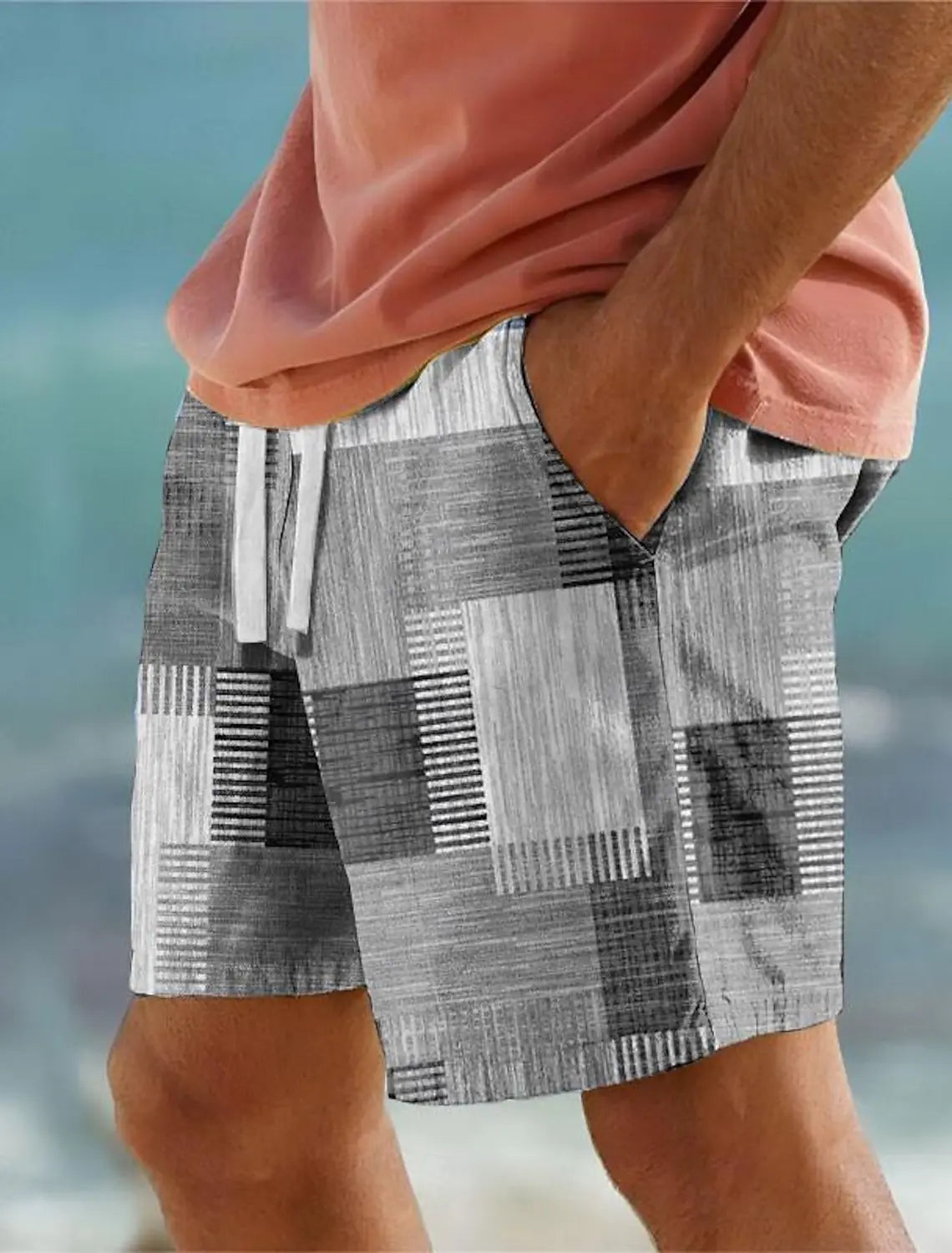 Plaid Color Block Men's Resort 3D Printed Geometry Board Shorts Swim Trunks Elastic Drawstring Hawaiian Style Holiday Beach