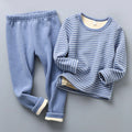 Cozy Warmth Plush Lined Children Striped Pajama Sets Designed for Autumn and Winter Homewear Suitable Kids Daily Wear and Sleep