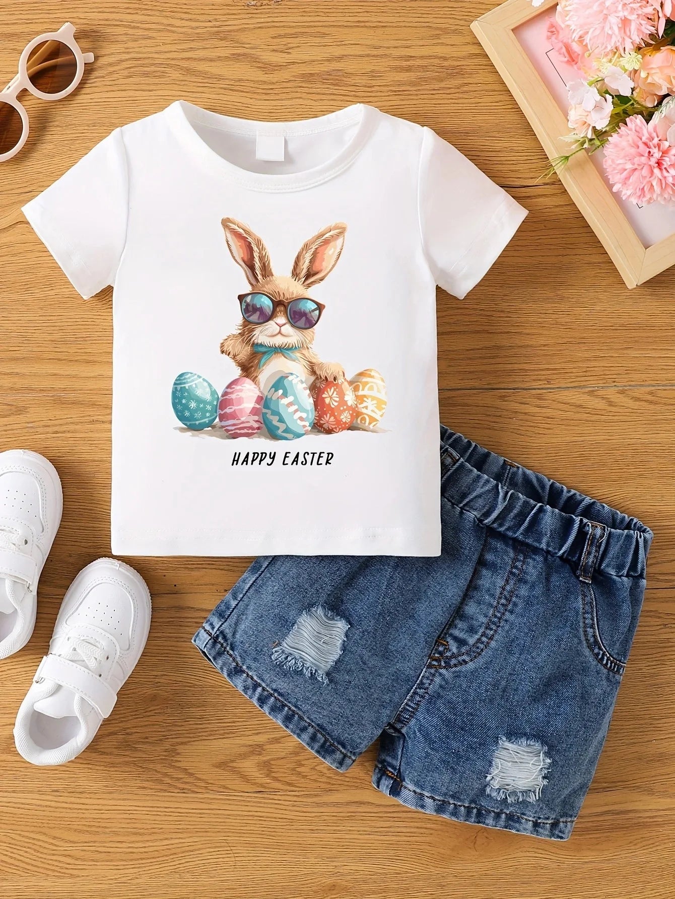 Aby Boys and Girls Summer Hot Painted Round Neck Short-sleeved Top Girls    Just T-shirts. Shorts not included