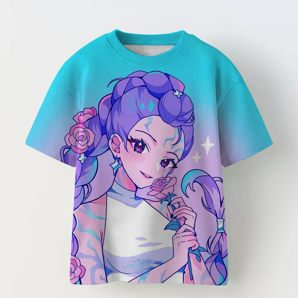 3D KPop Devil Hunter Huntrix T-shirt Girl and Boy 2025 Summer New Movie Pattern Short Sleeve T-shirt Super Large Y2K Street Top