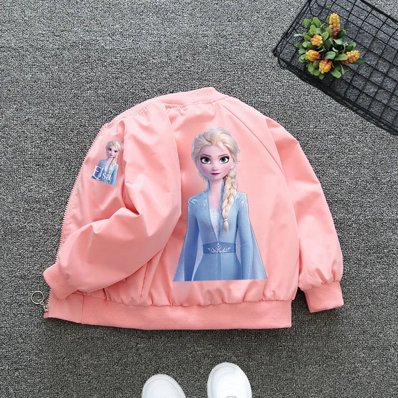 2 Colors Spring Girls Jackets Cartoon Anna Elsa Cardigan Zipper Windbreaker For Kids Clothes Children Outerwear Coats 2-8 Years