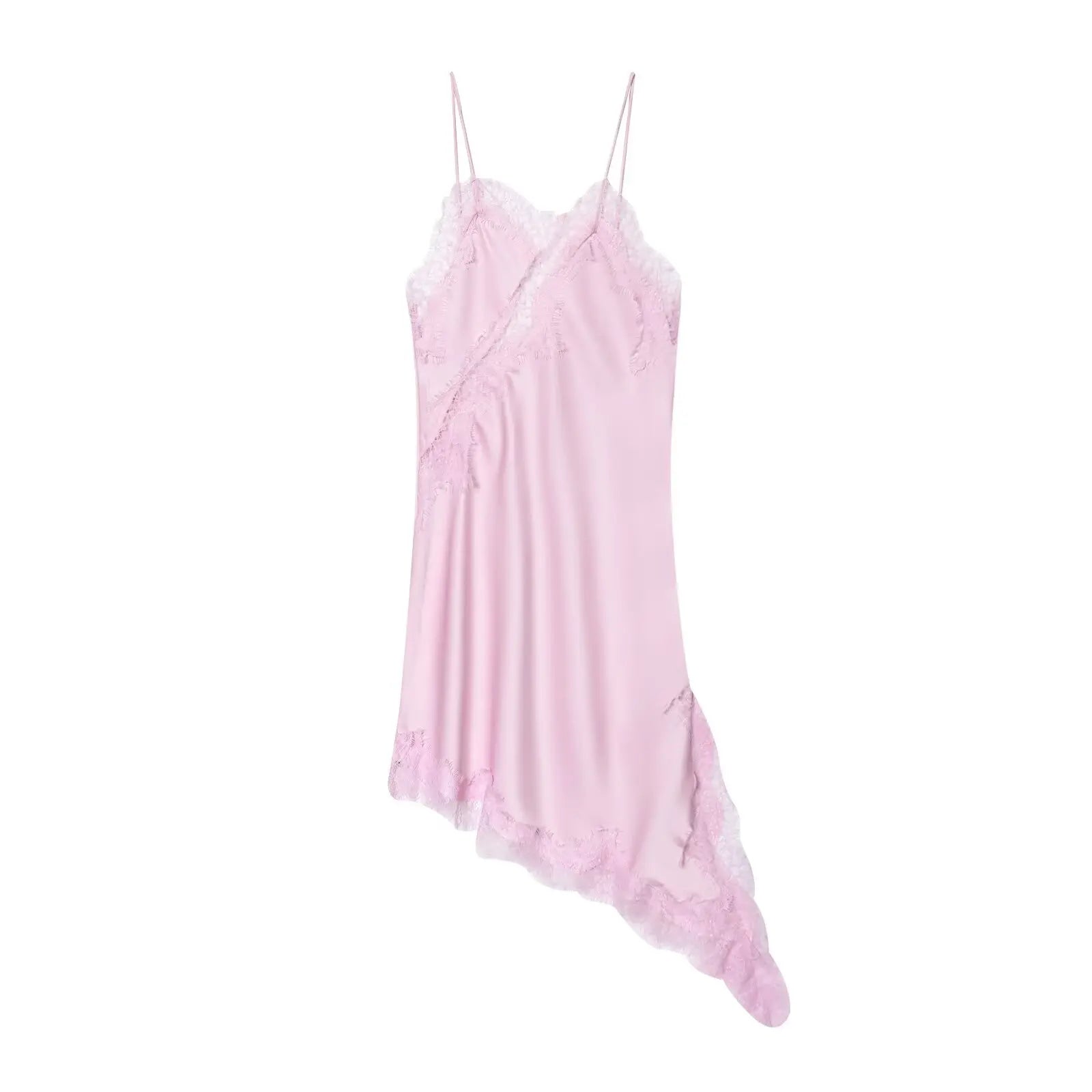 Satin Sexy Lace Spliced Short Sling Dress Women Sleeveless Backless