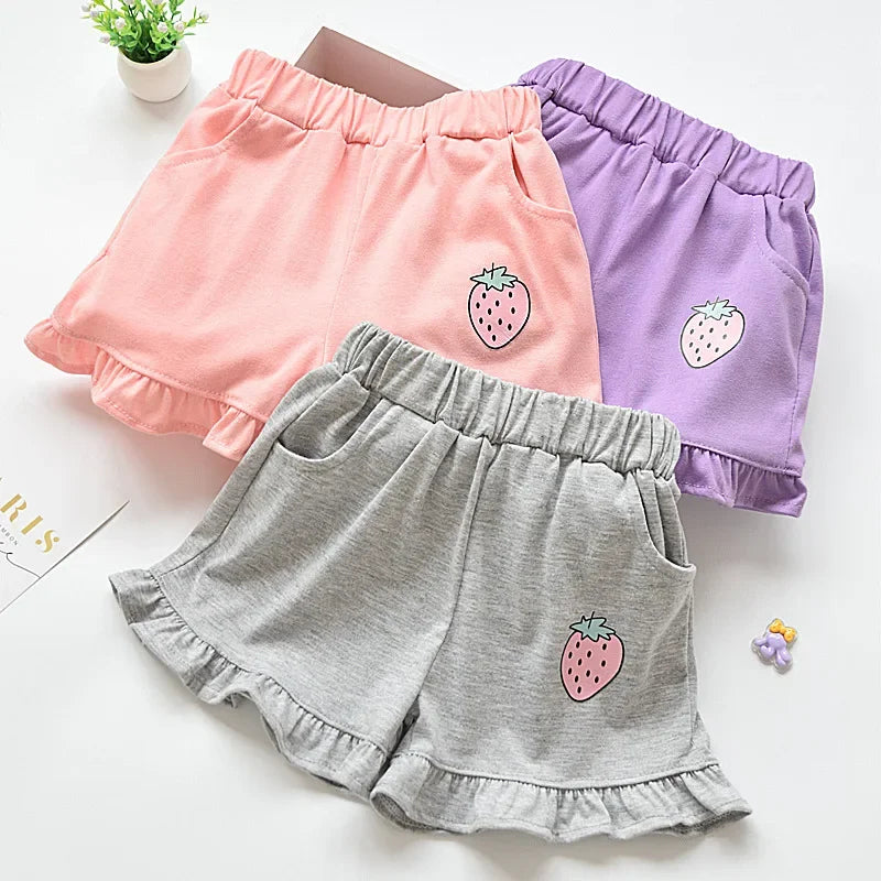 Kids Shorts Strawberry Printed Lace Baby Shorts Toddler Summer Clothes for Girls 2 To 7 Years Kids Shorts