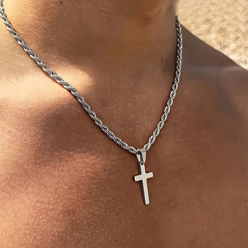 New Stainless Steel Cross Pendant Necklace for Men Women Minimalist Gold Color Jewelry Male Female Necklaces Chokers Gifts 2025