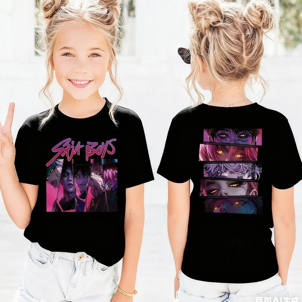 Kpop Demon Hunters Kids T-Shirt Short Sleeve Saja Harajuku Style Cute Unisex Kdis Top for Boys And Girls