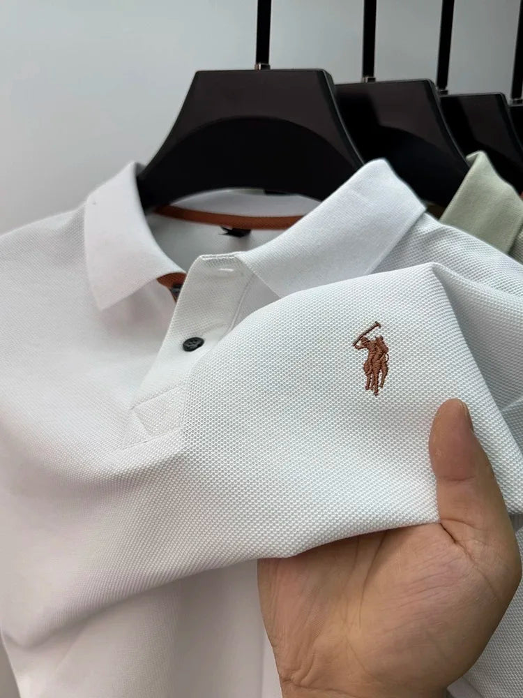 100% pure cotton high-end brand men's short sleeve polo shirt summer fashion customization horse embroidery classic Paul T-shirt