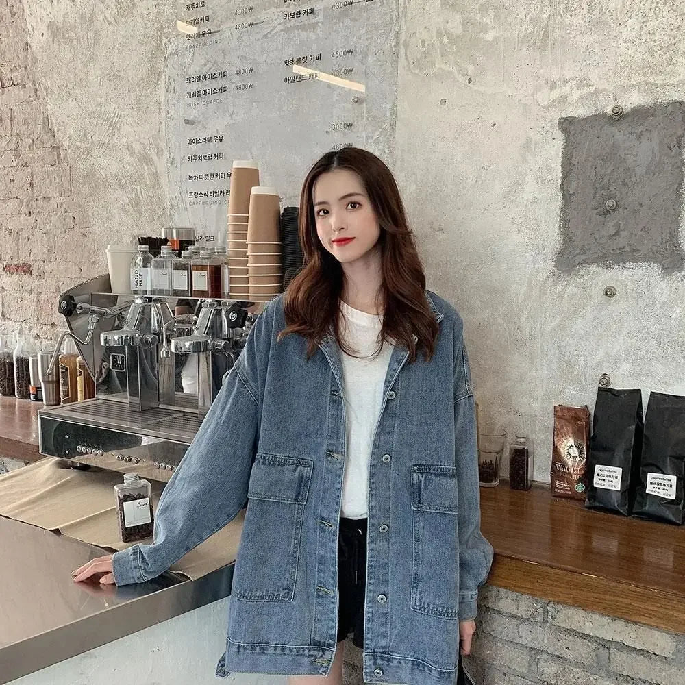 Retro Denim Jacket Versatile Loose Long Sleeve Student Workwear Spring Autumn New Style Korean Version Casual Outerwear