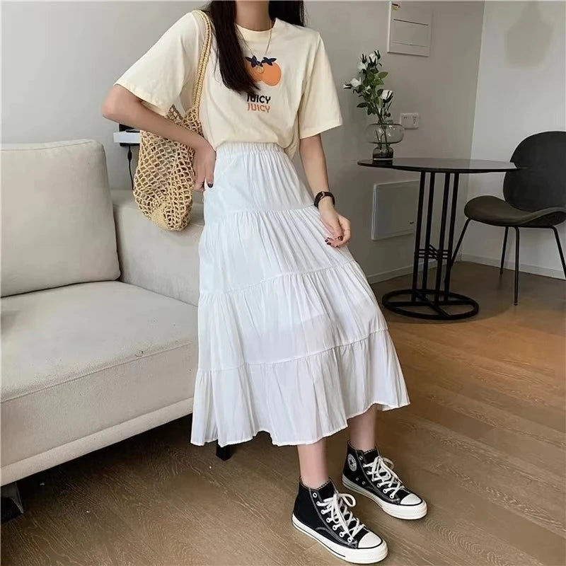 Vintage High-Waist Patchwork A-Line Skirt
