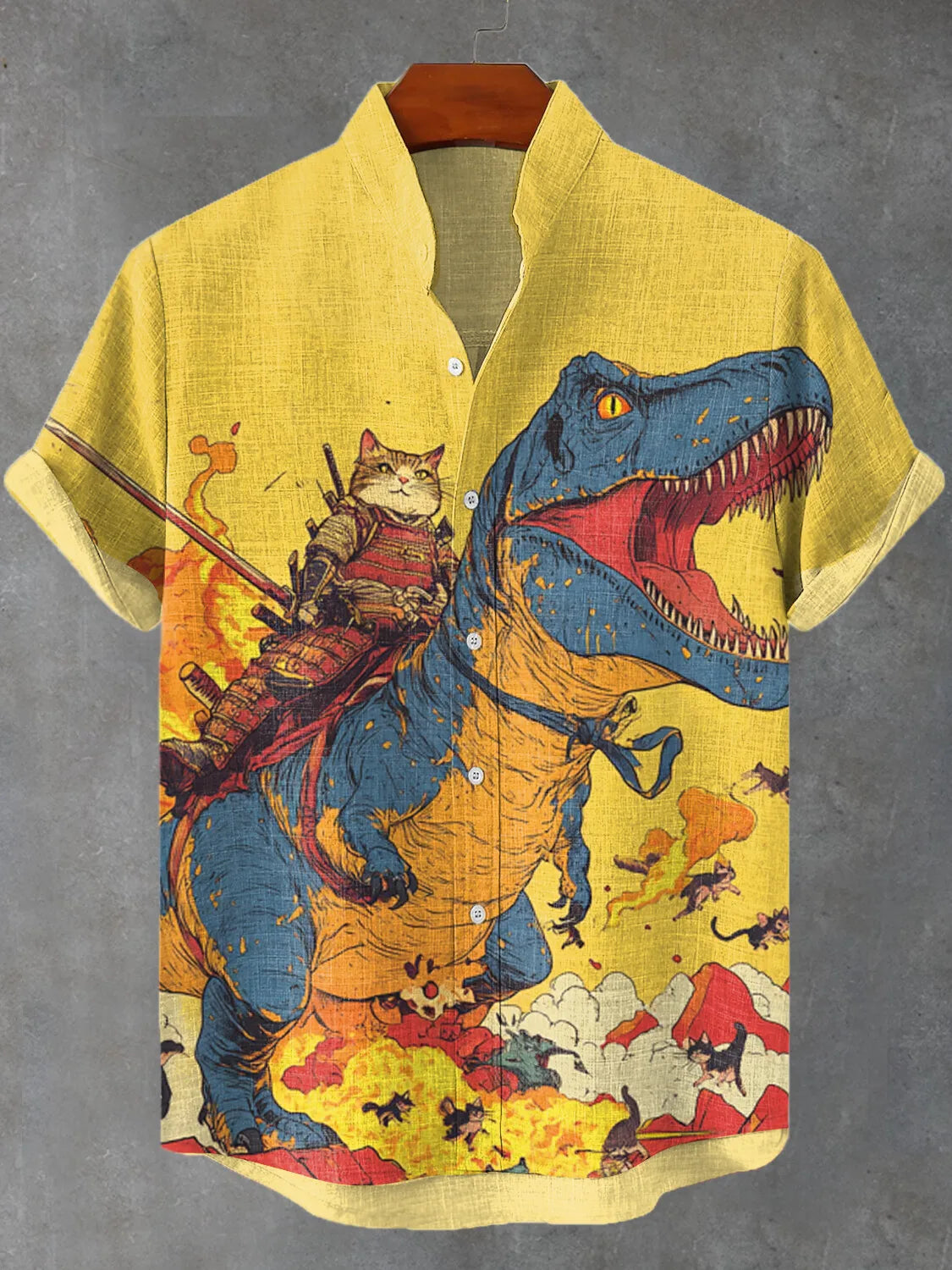 Men's Cat Graphics Shirts Short Sleeved Button Down Lapel Shirt For Summer Oversized Tops Vacation Casual Hawaiian Shirts